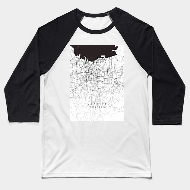 Jakarta Indonesia City Map Baseball T-Shirt by Robin-Niemczyk